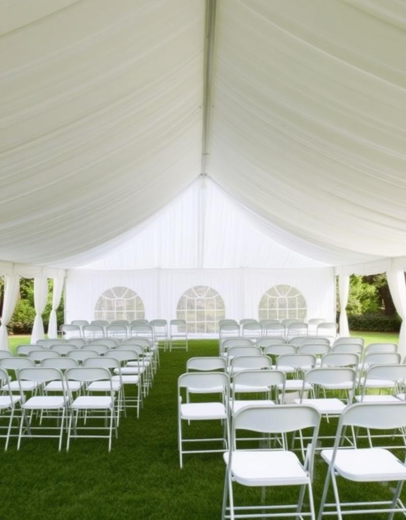 White marquee tent set up for an outdoor memorial