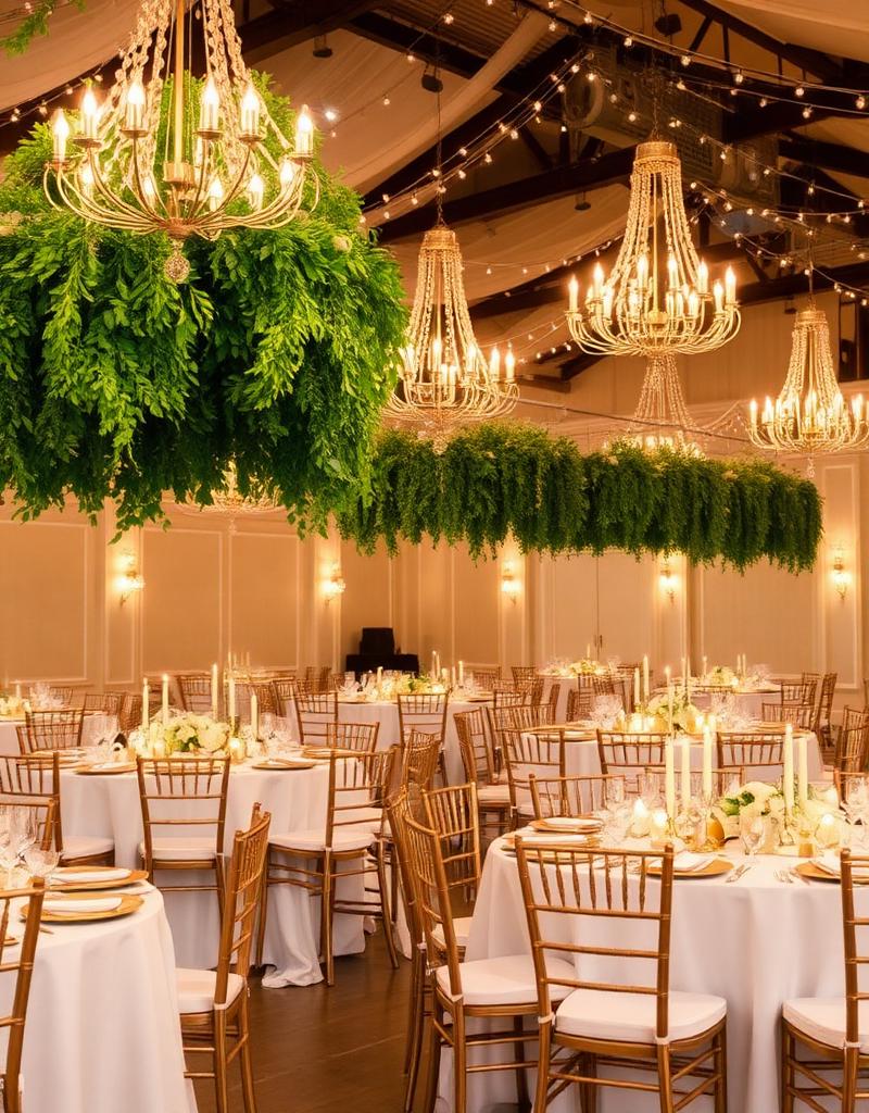 Elegant wedding reception with chandeliers